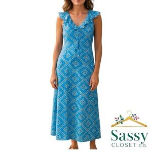 CABANA LIFE Sleeveless Blue Patterned Maxi Dress